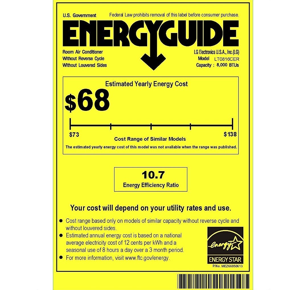 Example of an EER label on an AC unit