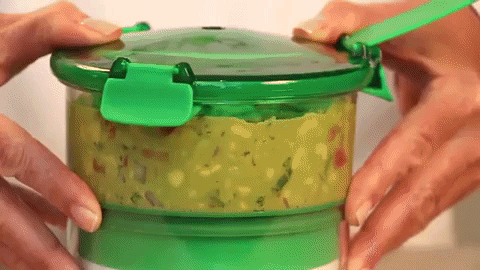 Or bother with any other half-baked hacks that theoretically keep the oxidation at bay. Promising review: "Wow! This contraption really works!! I make guacamole from scratch several times a month. I had a system that involved an air-tight container, cling wrap to remove all the air the surface of the guacamole, then another layer of cling wrap before placing the top on the container. It was a hassle even then, the guacamole would turn somewhat brown and would lose its fresh flavor. By the end of day 3, a pool of liquid would pool at the bottom of the container. This container truly preserves my fresh guacamole. I'm on day seven and the guacamole is still bright green and flavor has hardly been lost. Very pleased!" —Mary B MGet it on Amazon for $16.10.