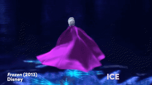Later in the movie, Elsa takes it to the next level by putting on some heels and running across ice again.