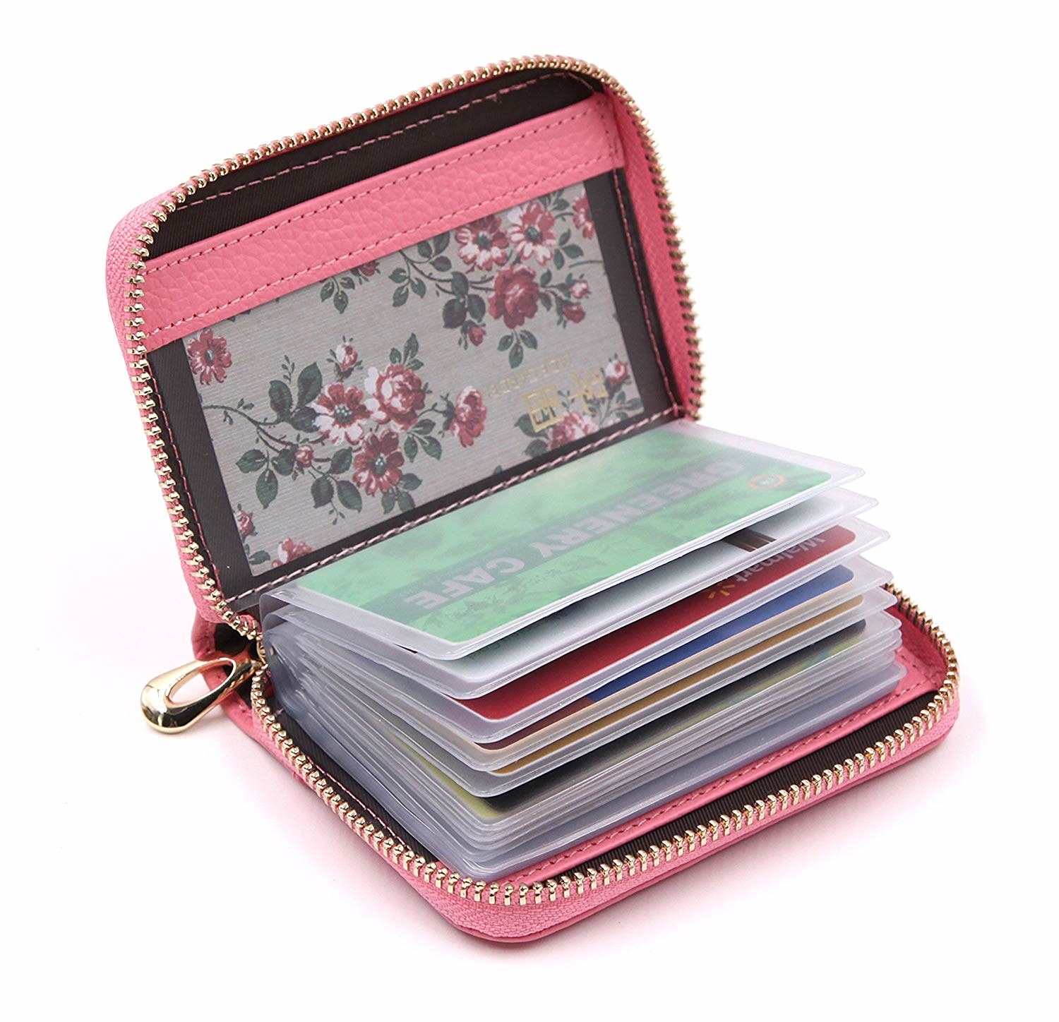 A Pink Women’s Long PU Leather Wallet with Credit Card Holders Money Organizer Zipper Purse Wristlet Handbag Clutch Wallet 