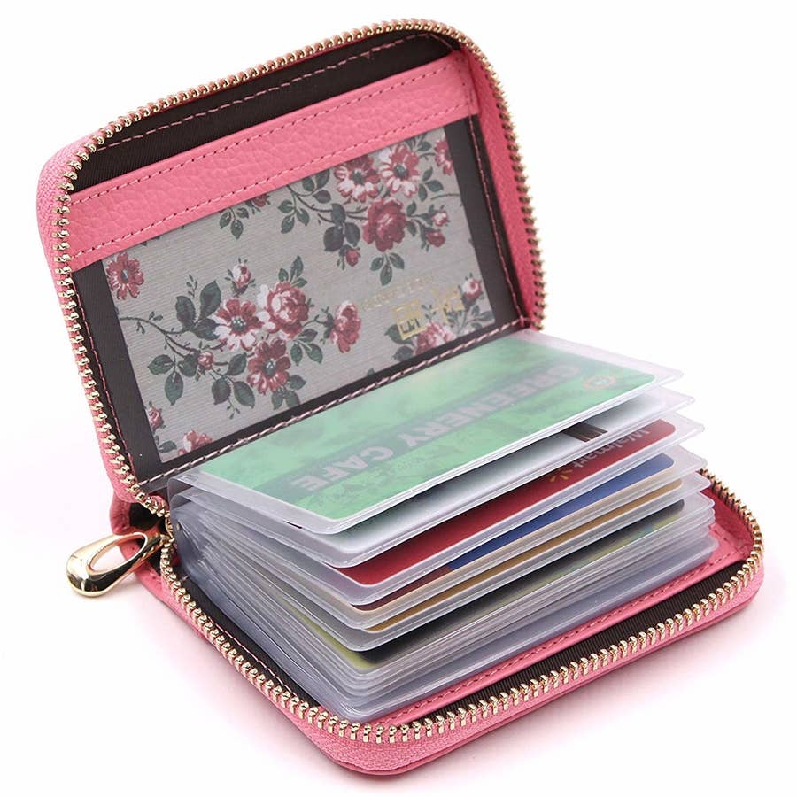 Leather Wallet for Men,Long Wallet for Women,wild roses on seashell  pink,Purse Card Wallet Womens Mens Wallet Zipper