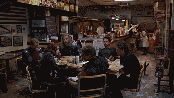 In the original script for the first Avengers film, Tony Stark (Robert Downey Jr.) wakes up after being knocked out and immediately asks the surrounding Avengers "What's next?" However, Downey Jr. felt like the moment could be played for more comedy. "It was one line, now it’s three pages," director Joss Whedontold Entertainment Weekly. Stark mentioning the shawarma place was a complete improvisation, and the after credits moment featuring the Avengers chowing down wasn't added until re-shoots, which means when it premiered internationally, the rest of the world didn't get to enjoy the silly moment.