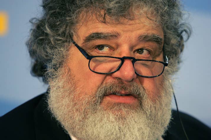Chair of the FIFA Organising Committee for the Confederations Cup Chuck Blazer addresses a press conference in Frankfurt in June 2005.