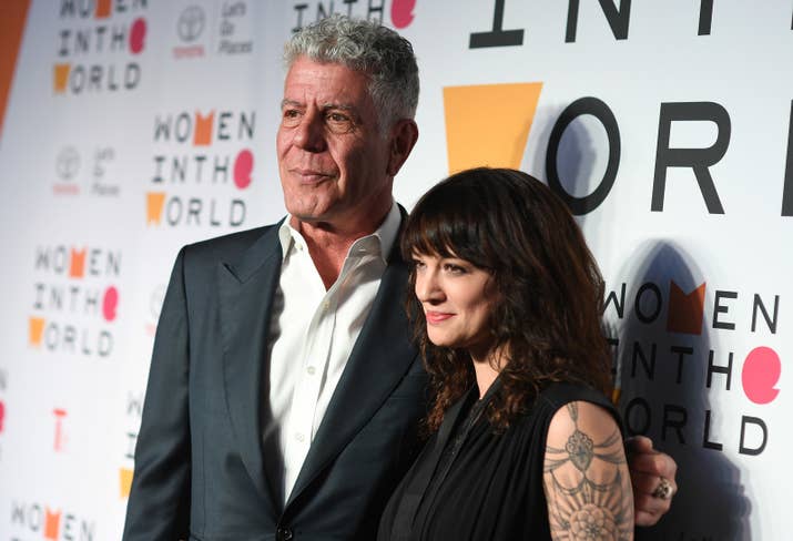 Chef Anthony Bourdain with girlfriend actor Asia Argento at the 2018 Women In The World Summit at Lincoln Center on April 12, 2018.