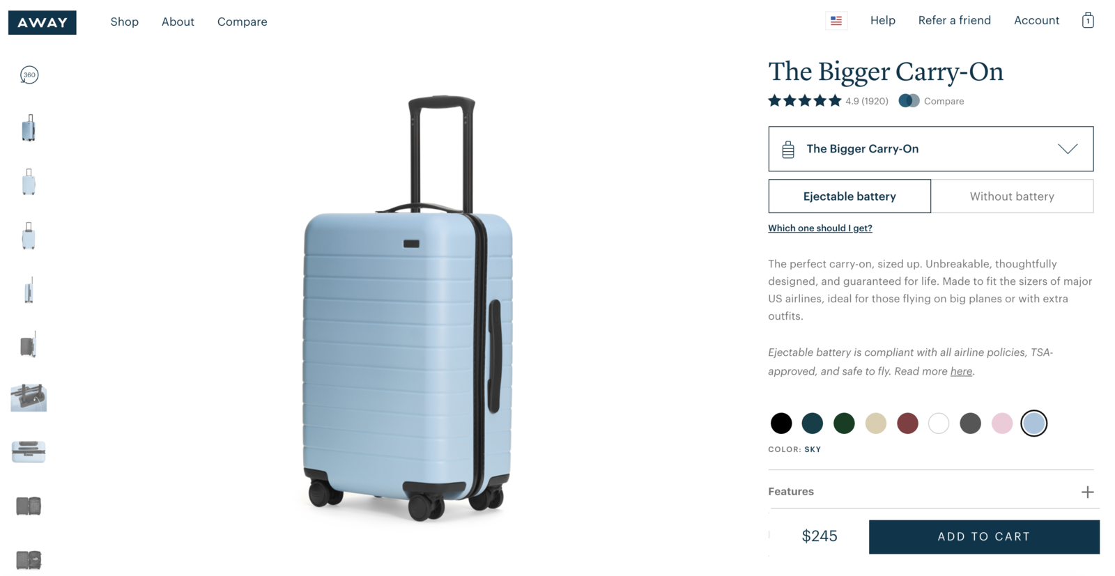 luggage with ejectable battery