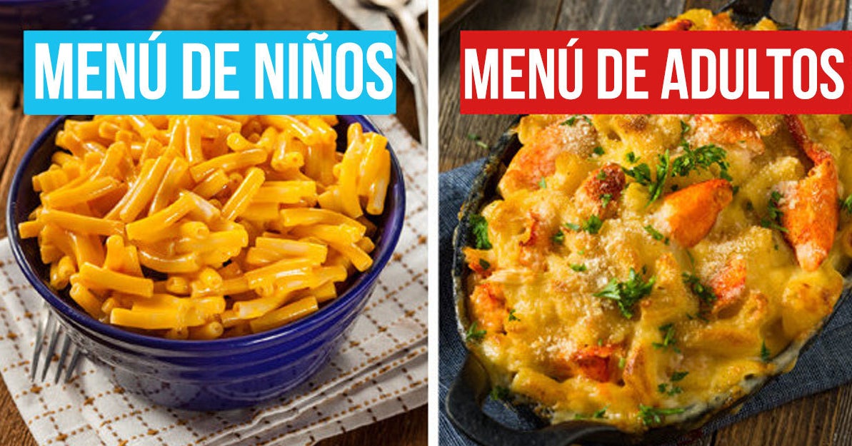 Este ¿qué prefieres? de menú de niños vs. comida de adulto te hará
