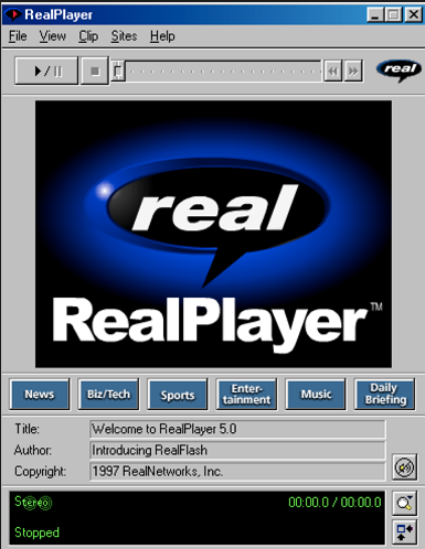 RealPlayer home screen