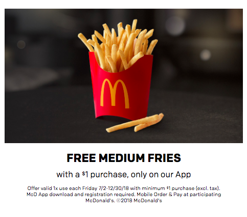 mac donald free fries for 2018