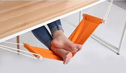 orange hammock that hooks under desk 