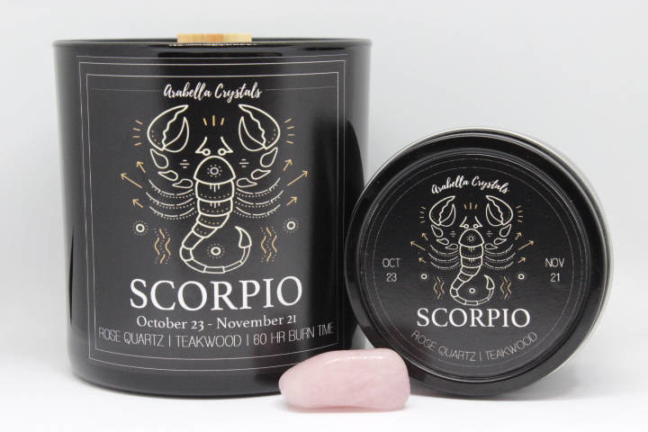 scorpio candle with rose quartz 