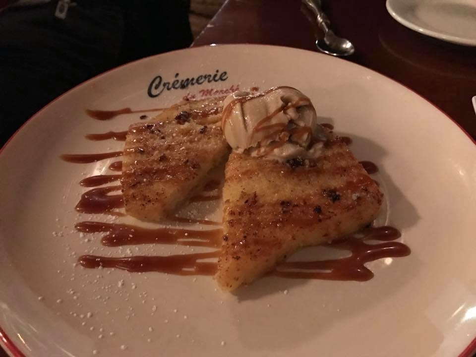 No matter how full, you must order the French toast from Le P'tit Laurent. Two pieces of toast that are reminiscent of bread pudding are sugar-coated and caramelized. The dessert is drizzled in caramel sauce and served with a scoop of rich caramel ice cream.