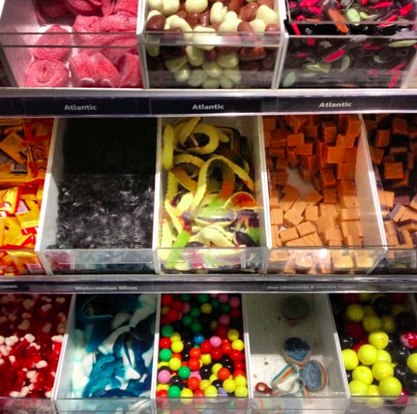 Palads Teatret, the largest Danish movie theater, offers an enticing selection of candy right in the lobby, including sour belts, gummy candy, and tons of licorice.