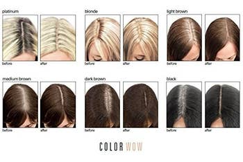 Six before/afters showing the color options, ranging from blonde to brunette