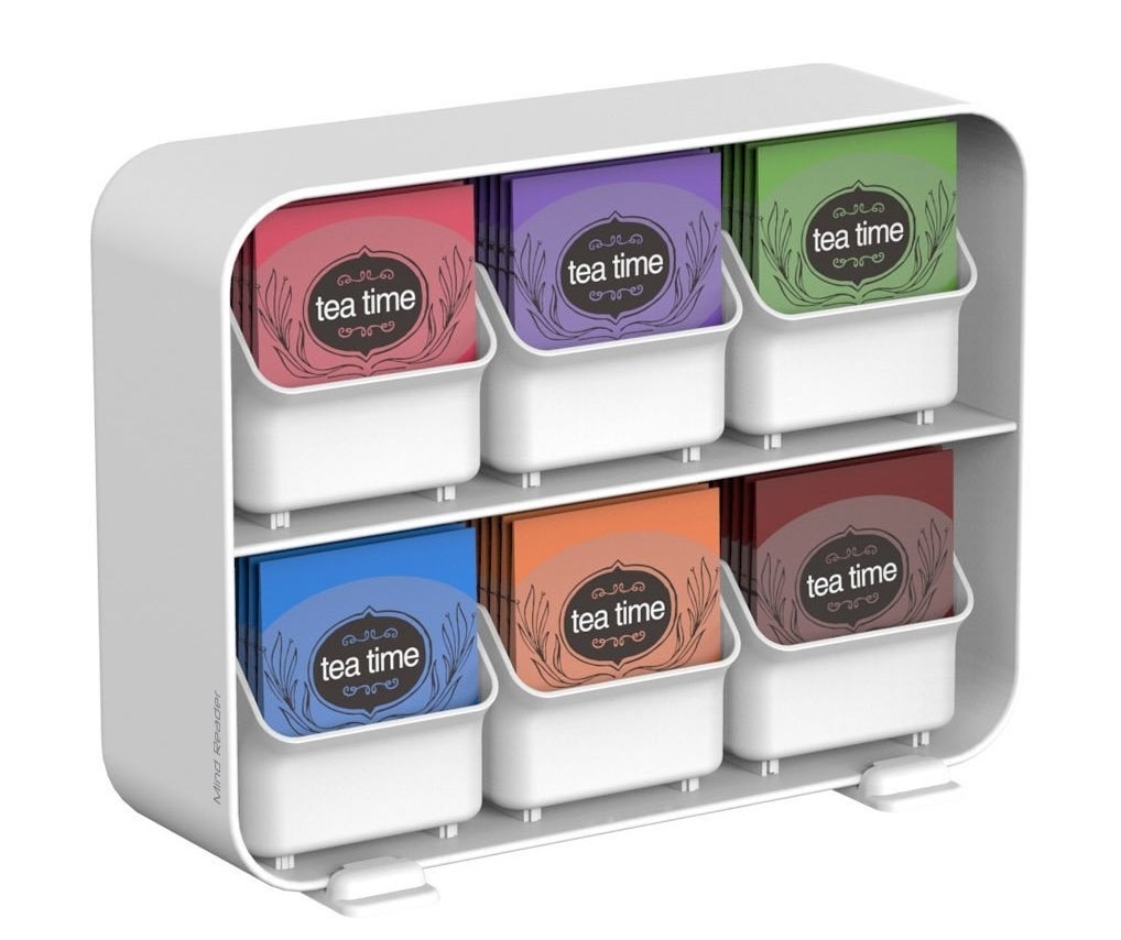 white tea bag organizer with six removable compartments