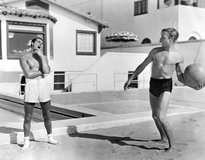 Cary Grant and Randolph Scott at their home on the Santa Monica seafront.