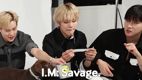 Kihyun: Powerful, energetic.Minhyuk: Good singer.I.M: A respectable singer.Kihyun: Sexy, handsome.Shownu: Cool guys.I.M: Savage.