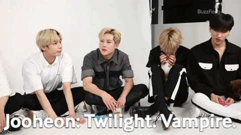 Kihyun: *imitates British accent* Harry Potter. 100%.Jooheon: Twilight. Vampire.