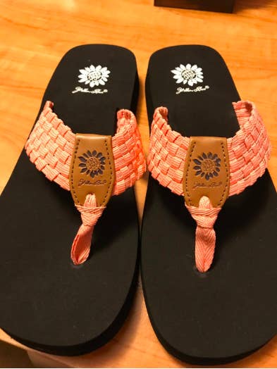 Yellow box top pineapple flip flops