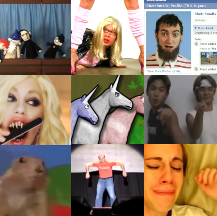 Collection of nine different viral videos from the 2000s. 