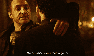 man stabbing someone while saying, the lannisters send their regards