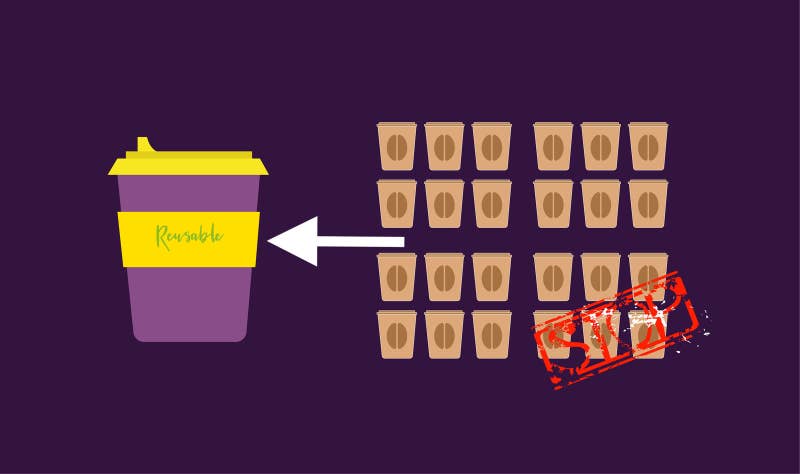 Solo debes pedir que, en lugar de que te sirvan el café en una taza desechable, lo hagan en la taza que les llevas. También deberías hacerlo en tu oficina, donde lo ideal es que tengas tu propia taza en el escritorio, y evitar usar las de cartón.