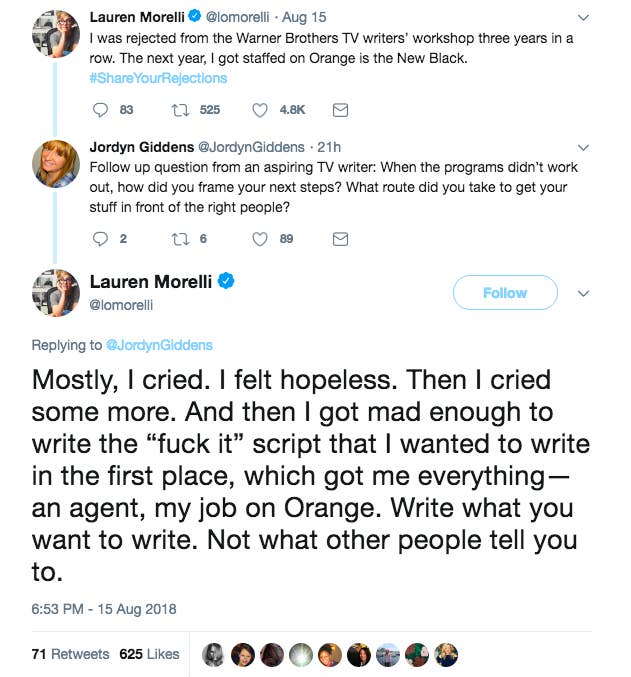 Internship rejections and job rejections are normal and happen to the best like Lauren Morelli.