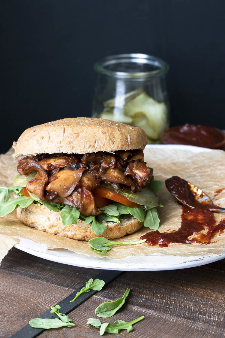 Toss some thinly sliced shiitake and baby portobello mushrooms in BBQ sauce and you've got a delicious and chewy sandwich filling. Arugula and dill pickles balance out the sweetness of the BBQ sauce, and I don't know about you, but I'm kind of like, "Pulled pork, who?" Get the recipe here.
