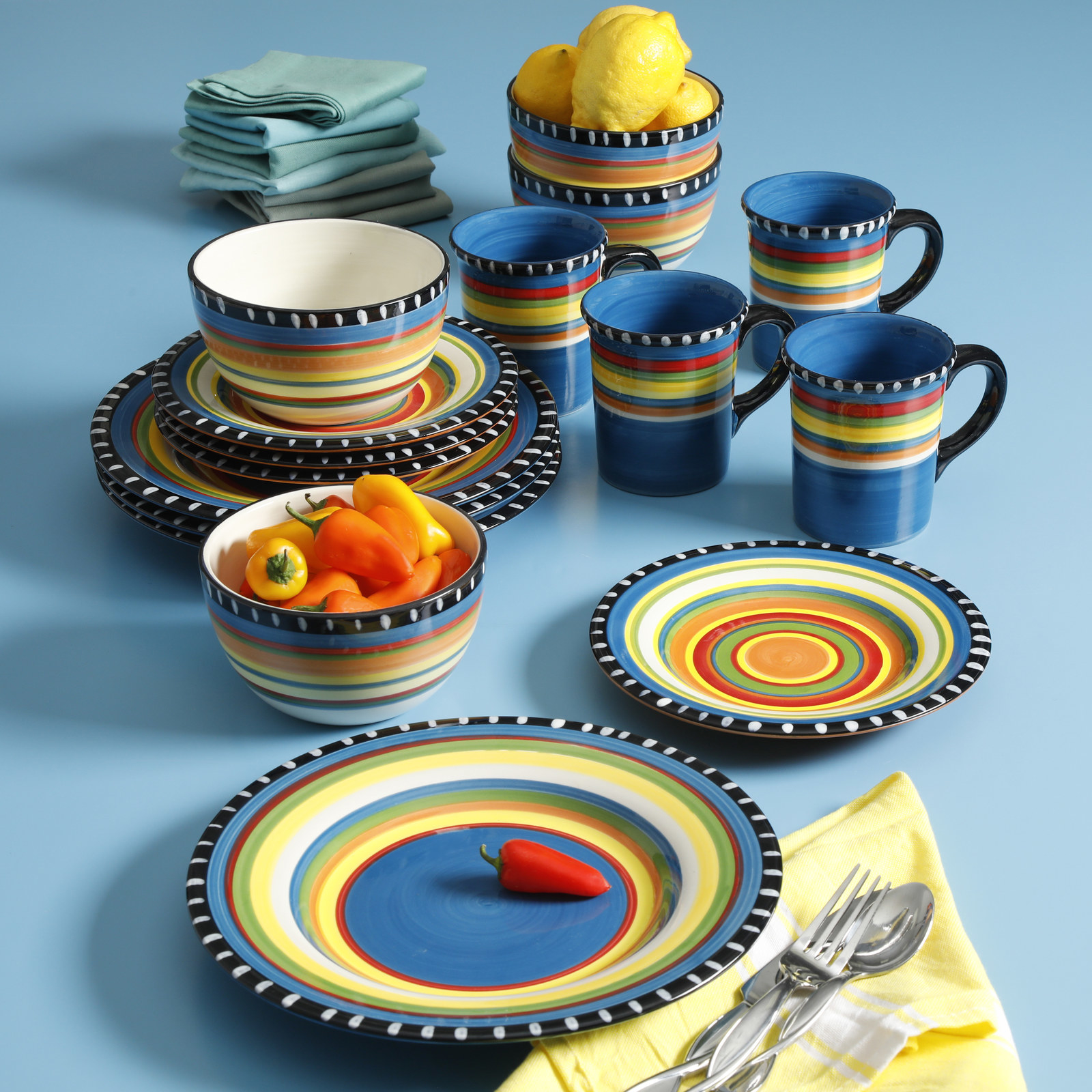 Small Salad Plates and Large Dinner Plates, 4 Blue Tree and Truck Design Bowls 53294 Life is Better at The Campsite Dishware Set Includes 4 Top Rack Dishwasher Safe 4 