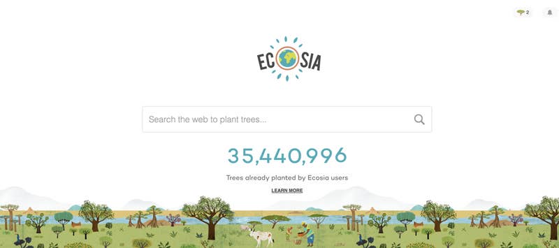 Se trata de un buscador gratuito que planta árboles cuando lo usas. Cada búsqueda que realices, al igual que en Google, arroja unos cuantos links de publicidad al comienzo, con ese dinero generado ellos se encargarán de regalarle plantas al planeta. Solo ten en cuenta que necesitas hacer 45 búsquedas para que planten un árbol.