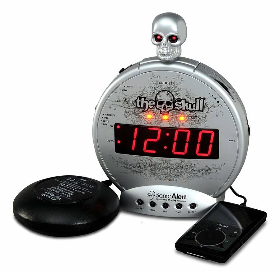 Sonic Bomb Alarm Clock: Intensely loud alarm clock that shakes your bed.