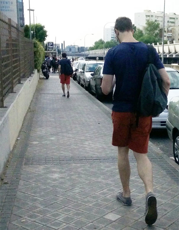 same person twice on a sidewalk