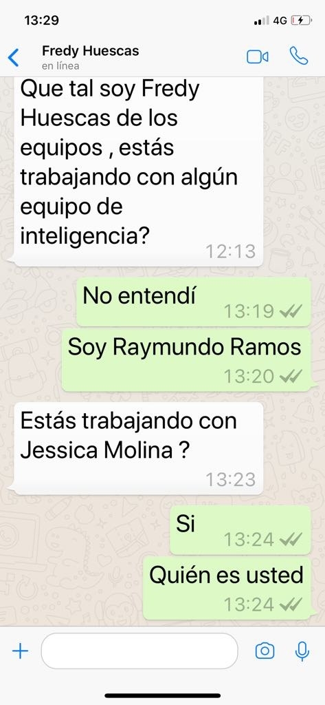 Mensaje a Raymundo Ramos relacionando a Jessica. Después de este, recibieron una llamada donde preguntaban lo mismo.