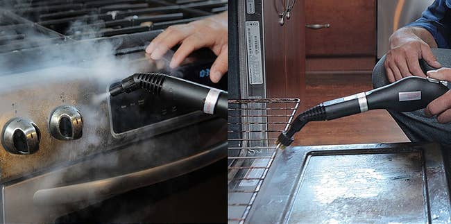 pic of steam cleaner cleaning both the exterior and interior of a kitchen oven