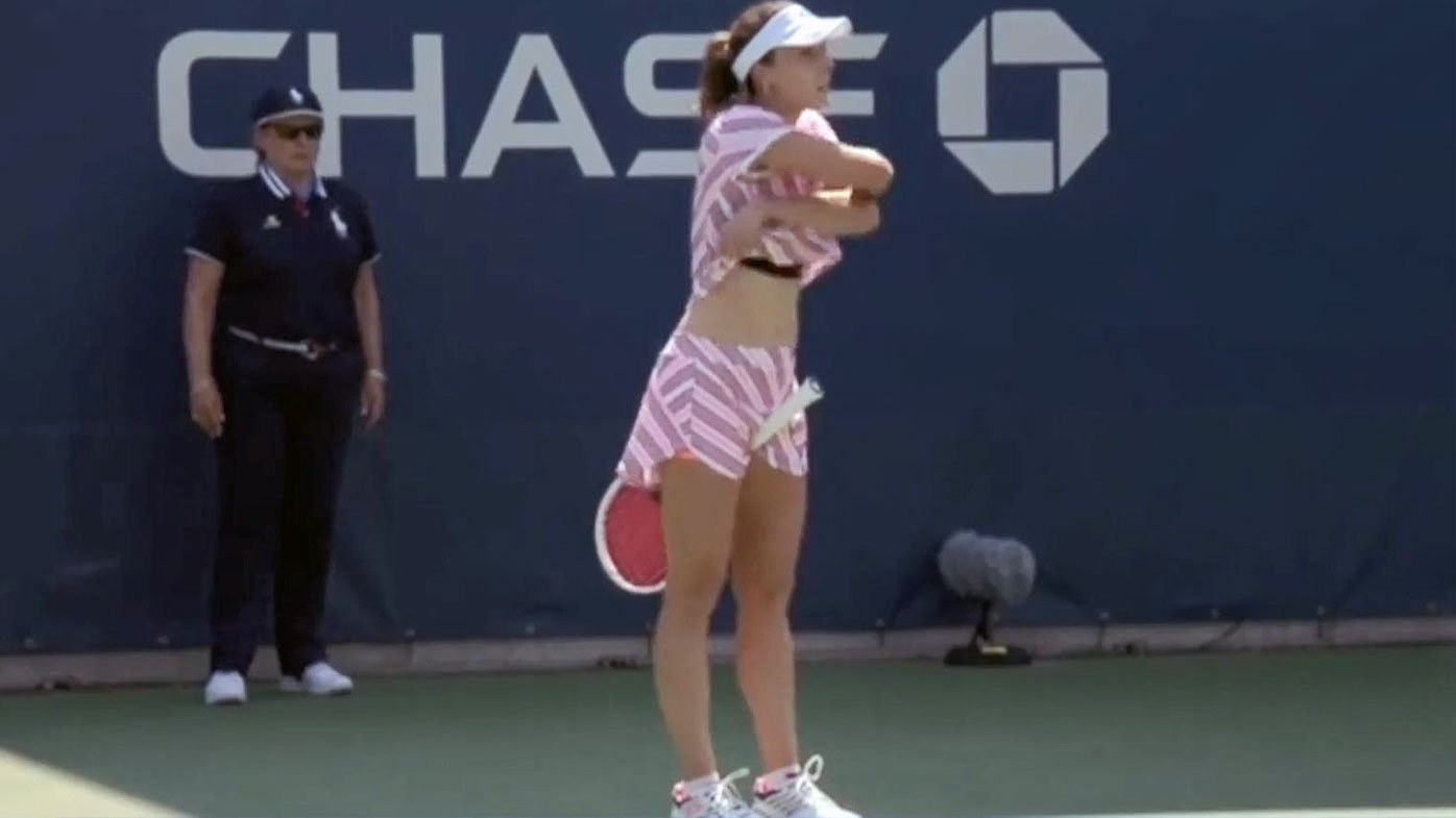 This female tennis player was penalized for removing her shirt