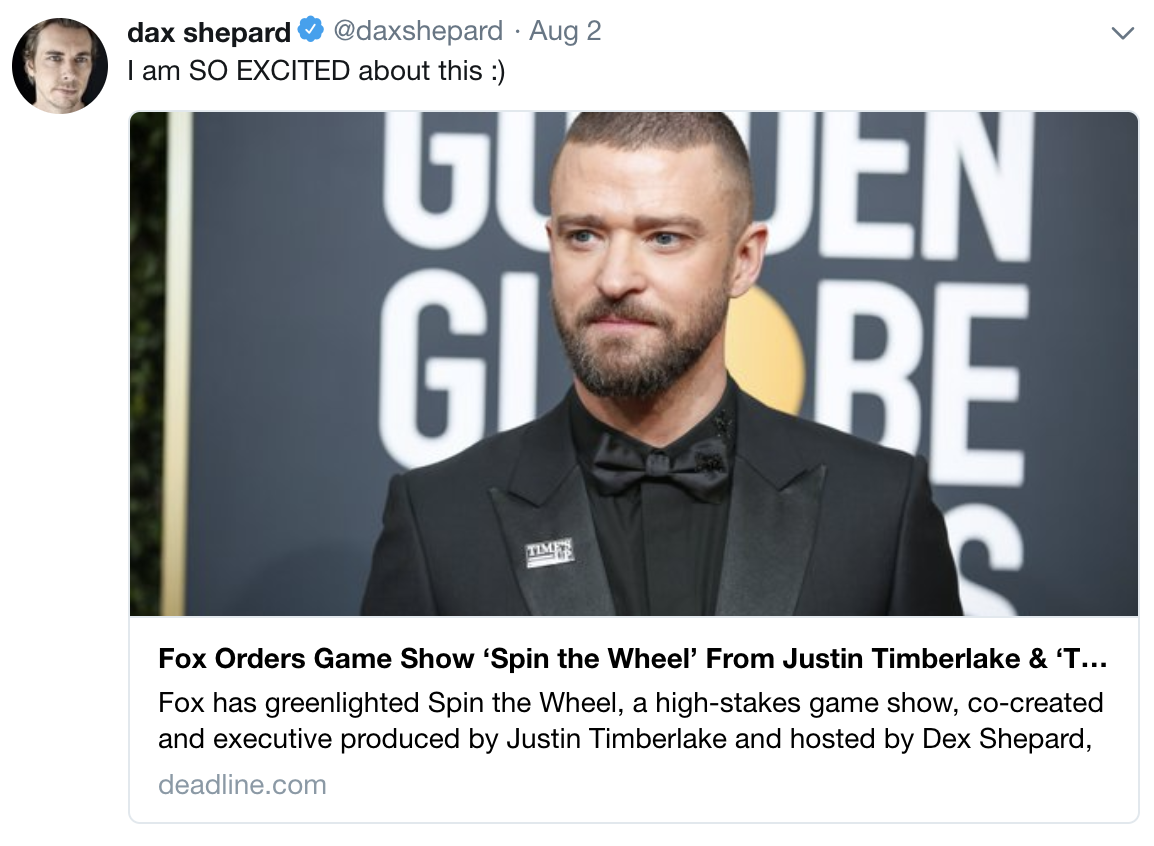 Justin Timberlake Is Executive Producing A New Game Show Called Spin The Wheel For Fox