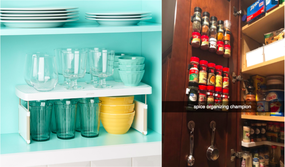 Our baking cabinet was completely useable. Deep awkward corner shelving  a problem solved by turntables and thin storage bins! : r/organization