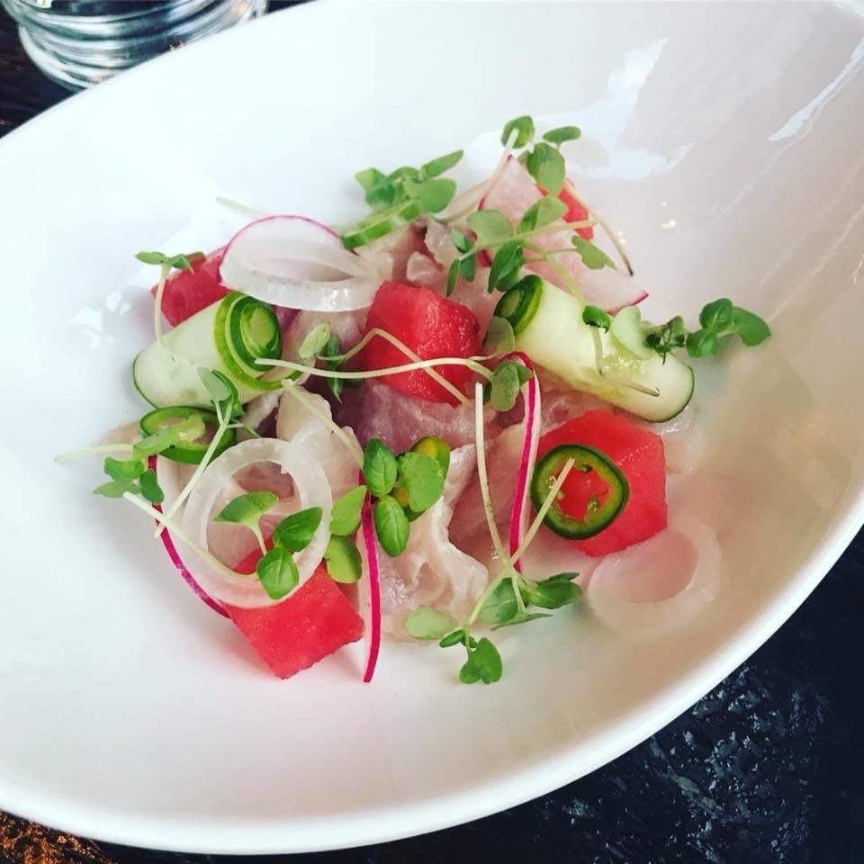 A perfect summer dish, Watermelon Agua Chile has all the ingredients you want, from fresh snapper to spring onion to watermelon radish to Serrano chile that gives a nice kick of spiciness to the dish. This Oaxacan-style ceviche is refreshing, delicious, and addicting - all at the same time.