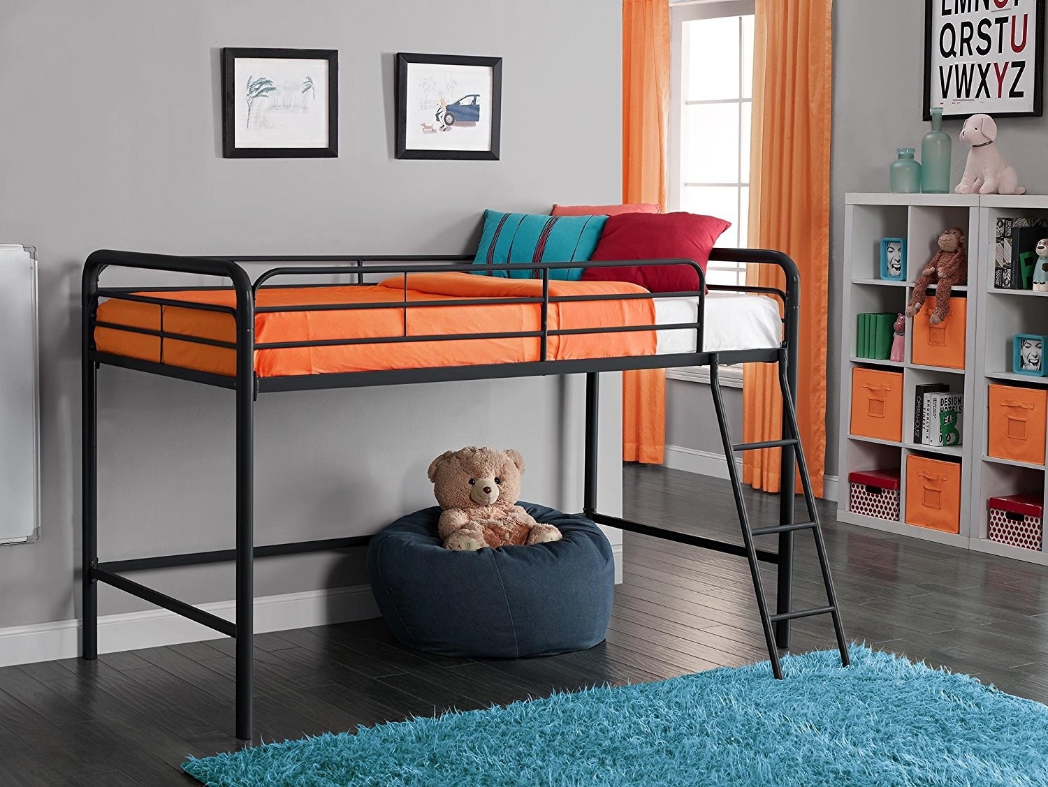 Promising review: "This bed is pretty awesome for the price. I originally wanted a wooden junior loft bed with drawers/storage underneath, but just couldn't bring myself to pay for one of those when this one was so much cheaper. First off, my four-year-old loves it. He loves being 'tall like mommy and daddy' when he's in his bed, and he spends a ton of time in his 'clubhouse' underneath. We've put a bean bag, a clip-on lamp and a toy box under there, and it's where he and my husband sit to read a book before bed every night. He can't quite stand up underneath it, but there's still plenty of room for him to play. My husband and I can both fit under there pretty comfortably, too. The bed itself is good quality. I thought the silver might look cheap, but it actually looks really nice and doesn't clash with the wooden furniture in his room!" —JamiePrice: $99 (available in five colors)