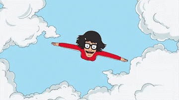 gif of tina from bob&#x27;s burgers flying through clouds