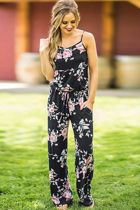 black sleeveless wide leg jumpsuit