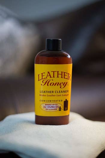 the bottle of leather cleaner