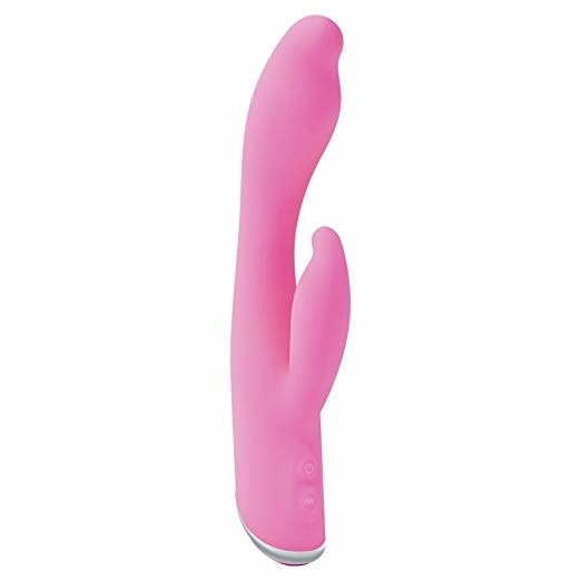 the pink silicone vibrator with a rabbit-shaped component for external stimulation 