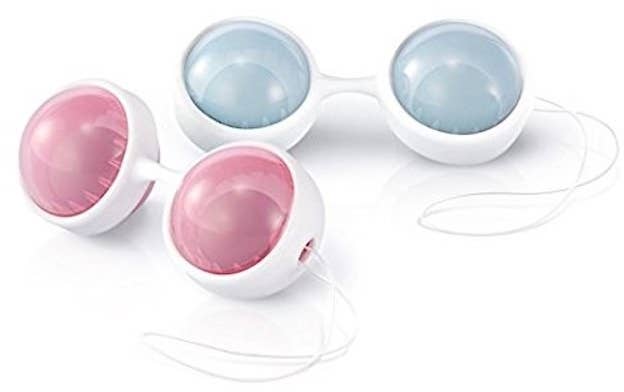 the blue and pink sets of beads in a silicone pouch
