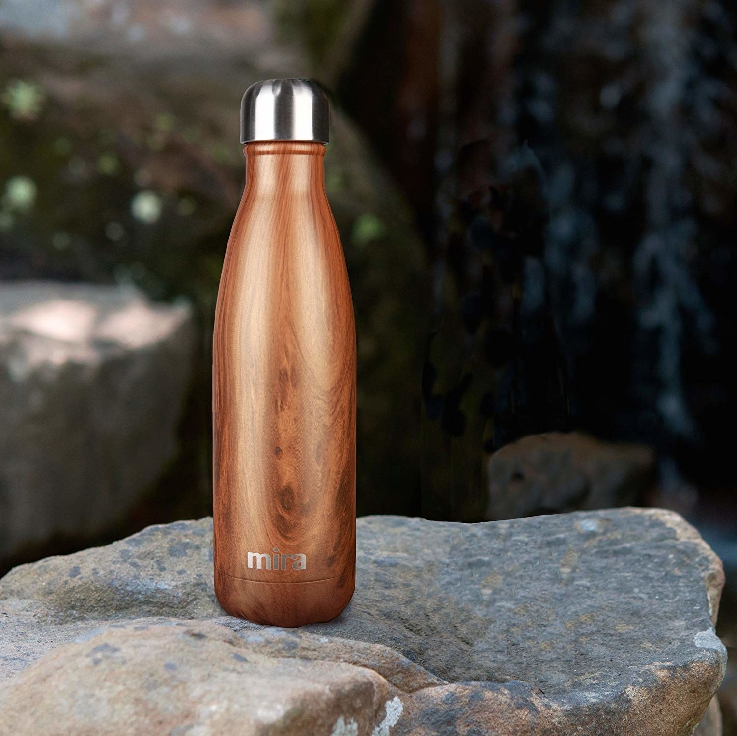 the sleek bottle in a wood grain pattern