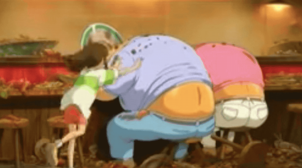 This scene is obviously a metaphor about the greed of adults, but children don't really understand metaphors, and it's just plain scary. Also, her pig-parents look so incredibly lifelike, which makes it all the more terrifying.