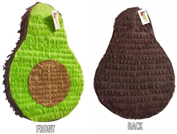 a front and back view of the avocado piñata