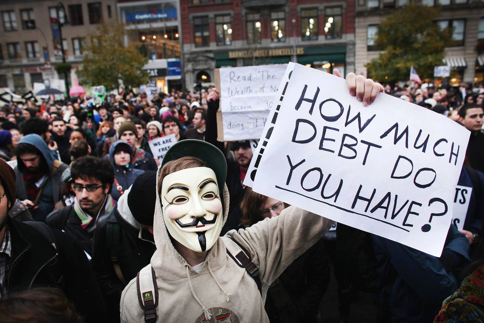 A large gathering of protesters affiliated with the Occupy Wall Street movement attend a rally in Union Square on Nov. 17, 2011.