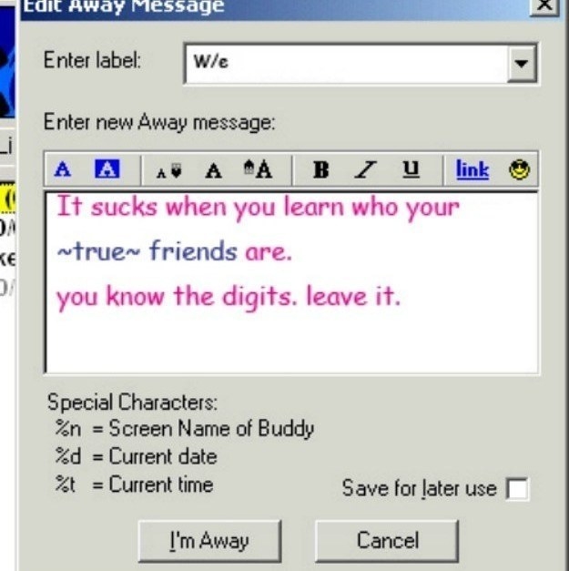 lyrics for aim away messages