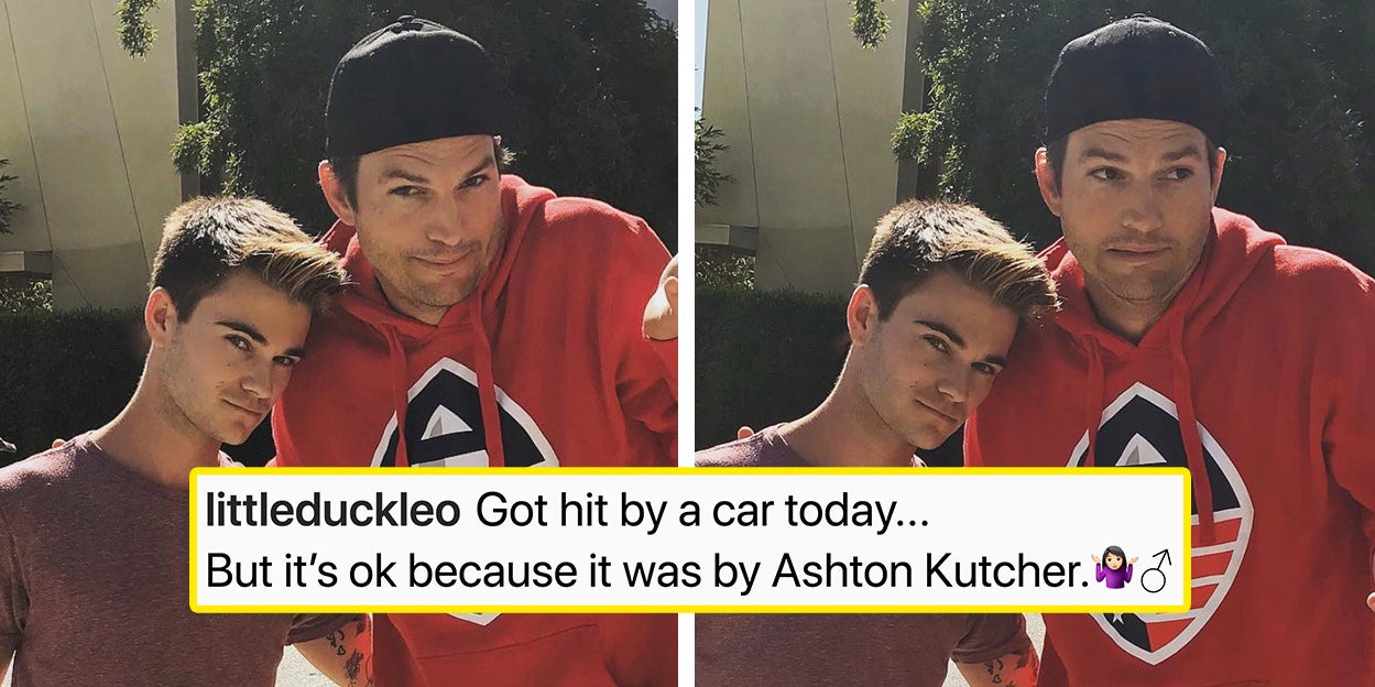 Image result for ashton kutcher hit fan with car post