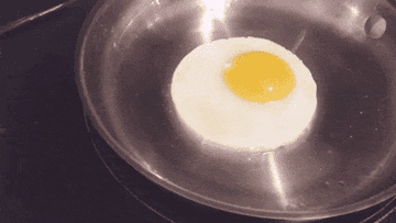 GIF of wide spatula gently tucking under a fried egg.